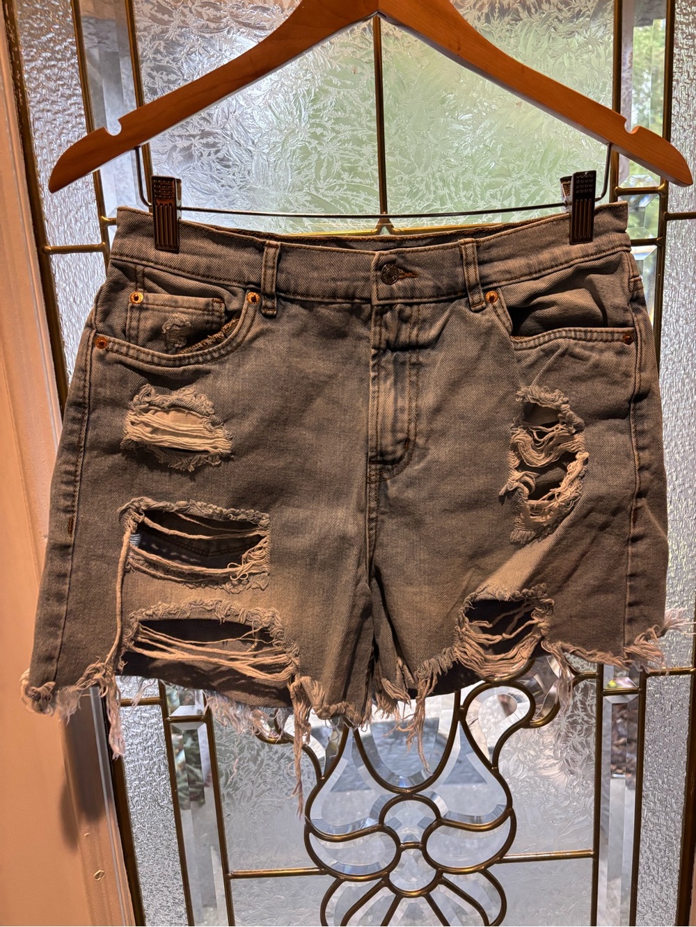 Women’s Distressed Denim Jean Shorts in Faded Blue